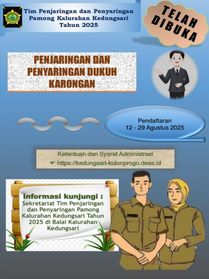 PENGUMUMAN PENJARINGAN DAN PENYARINGAN PAMONG KALURAHAN KEDUNGSARI 